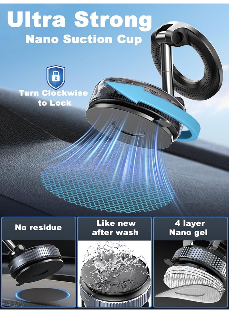 حامل هاتف مغناطيسي نانو جل مُطوّر بزاوية 360 درجة، حامل هاتف للسيارة متوافق مع Magsafe [قوة شفط فائقة تزيد عن 108 رطل وقوة مغناطيسية فائقة تبلغ 3000 غرام]، حامل هاتف مزود بكوب شفط للسيارة/لهاتف iPhone 17 Pro Max - Image 5